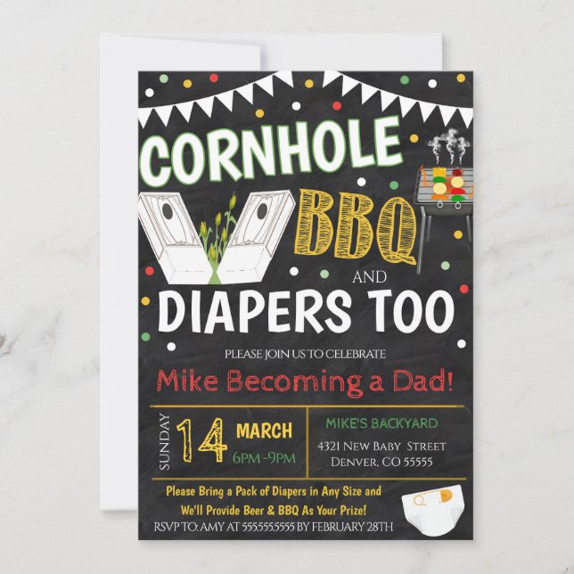 Invitación a Baby Shower de Cornhole y BBQ (Anverso)