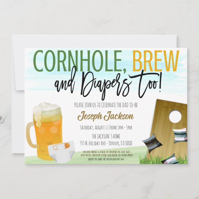 Invitación a Baby Shower de Cornhole y Beer (Anverso)