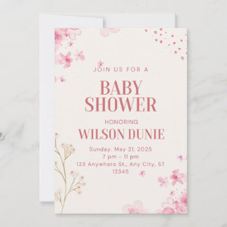 Invitación a Baby Shower de corte floral Rosa