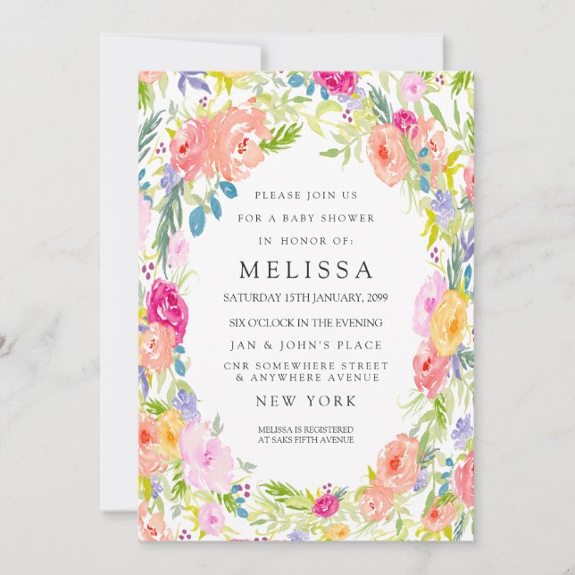 Invitación a Baby Shower de Country Floral Garden (Anverso)