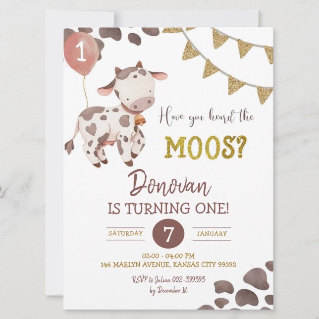 Invitación a Baby Shower de Cow Farm Boy (Anverso)