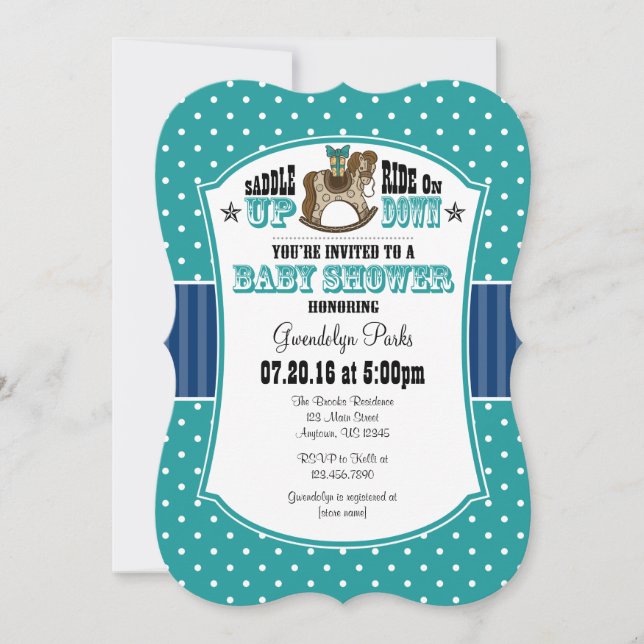Invitación a Baby Shower de Cowboy Azul verde azul (Anverso)