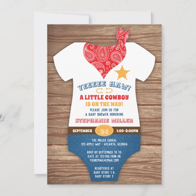 Invitación a Baby Shower de Cowboy, impresión de v (Anverso)