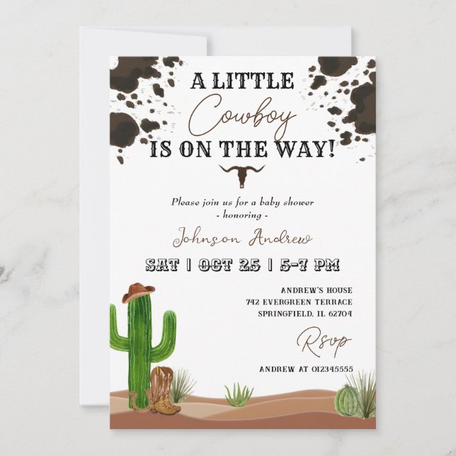 Invitación a Baby Shower de Cowboy Occidental (Anverso)