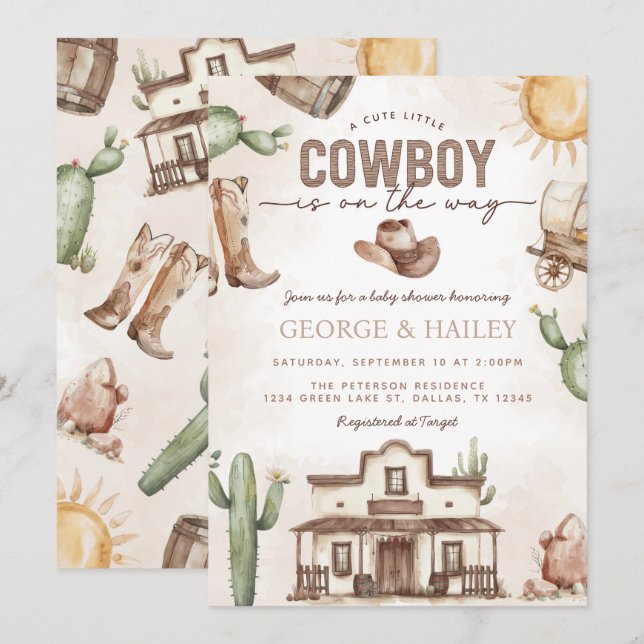 Invitación a Baby Shower de Cowboy Occidental (Anverso / Reverso)