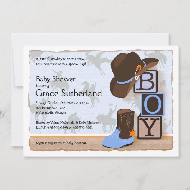 Invitación a Baby Shower de Cowboy Occidental (Anverso)