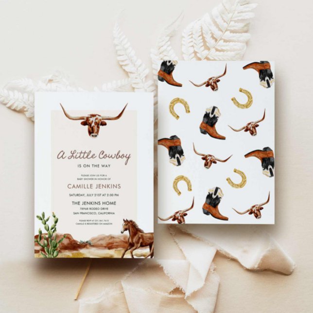 Invitación a Baby Shower de Cowboy Occidental (A little Cowboy is on the way western baby shower invite)