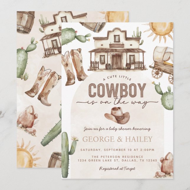 Invitación a Baby Shower de Cowboy Occidental (Anverso / Reverso)