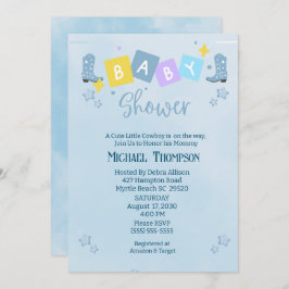 Invitación a Baby Shower de Cowboy para chicos cur