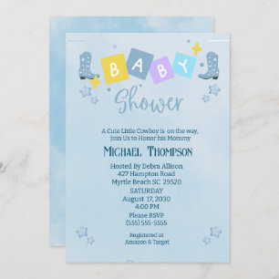Invitación a Baby Shower de Cowboy para chicos cur