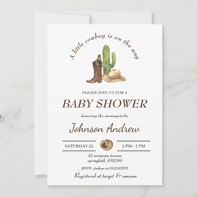 Invitación a Baby Shower de Cowboy personalizado (Anverso)