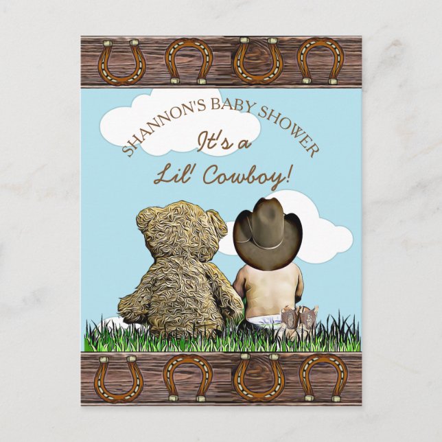 Invitación a Baby Shower de Cowboy y Teddy Bear pa (Anverso)