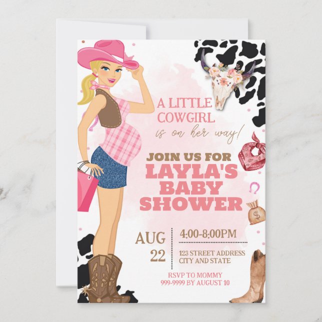 Invitación a Baby Shower de Cowgirl, Rodeo Baby Sh (Anverso)