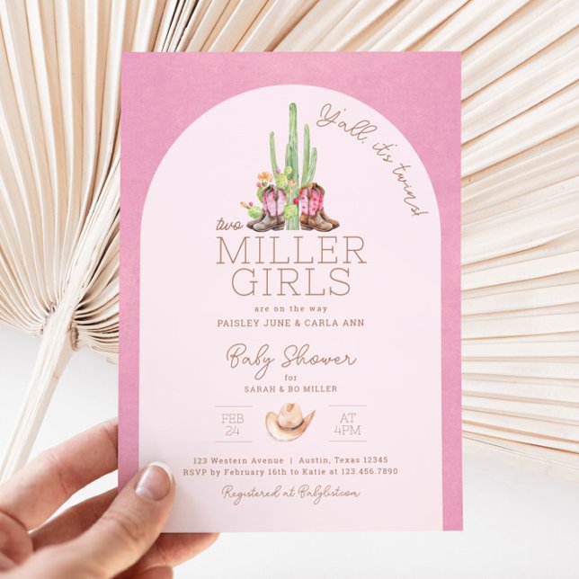 Invitación a Baby Shower de Cowgirl Twin (Twin Girls Baby Shower Invitation)