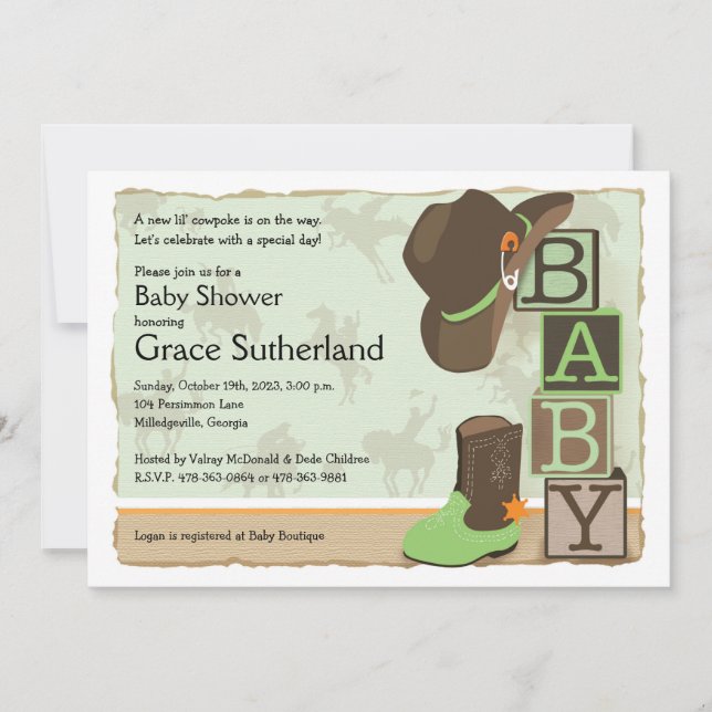 Invitación a Baby Shower de Cowpoke Occidental (Anverso)