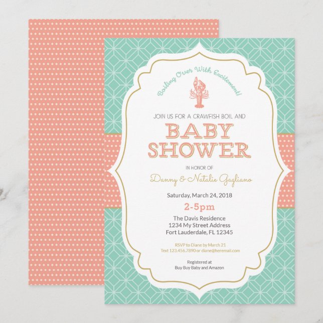 Invitación a Baby Shower de Crawfish Boil (Anverso / Reverso)