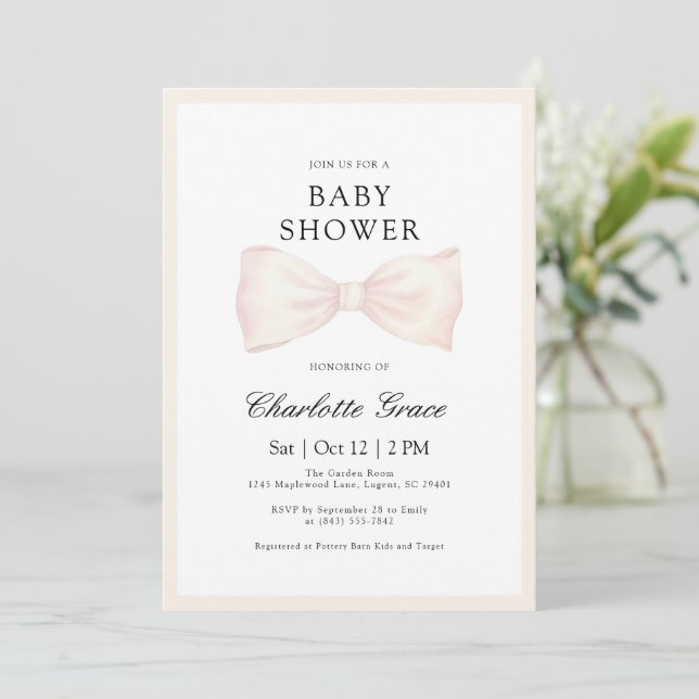 Invitación a Baby Shower de Cream Bow Neutral (Anverso de pie)