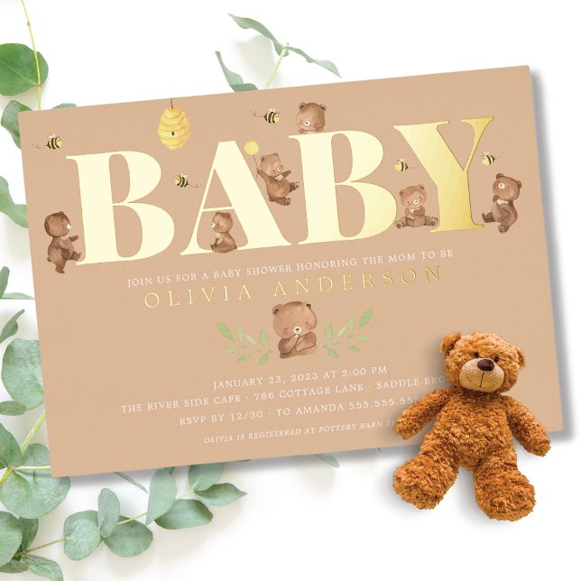 Invitación a Baby Shower de Cream Honey Bear (Subido por el creador)