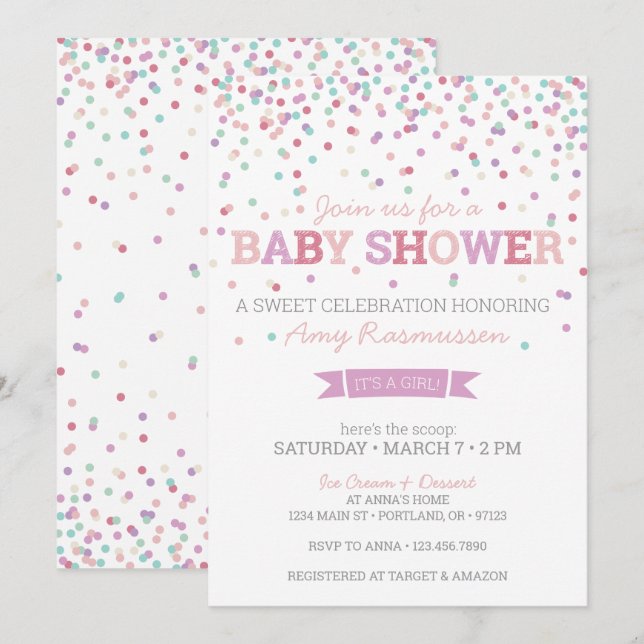 Invitación a Baby Shower de Crema de Hielo Rocido  (Anverso / Reverso)