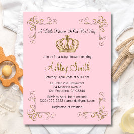 Invitación a Baby Shower de Crown Gold Pink Prince