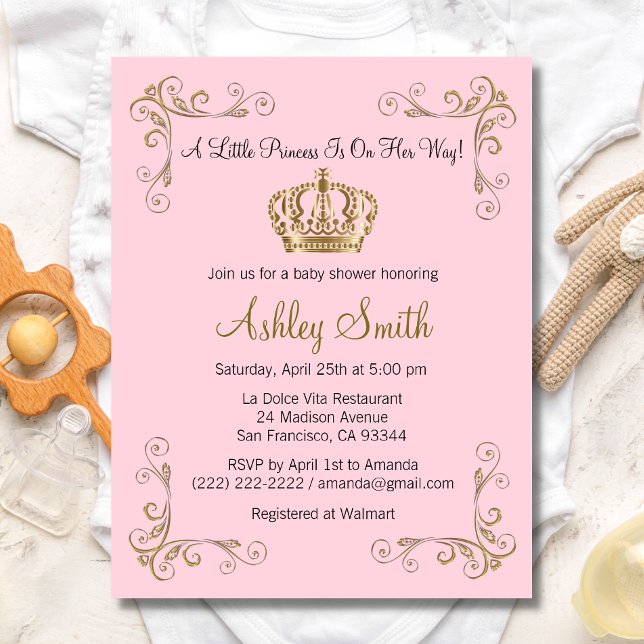 Invitación a Baby Shower de Crown Gold Pink Prince (Subido por el creador)