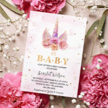 Invitación a Baby Shower de Cuerno de Unicornio Fl