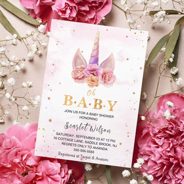 Invitación a Baby Shower de Cuerno de Unicornio Fl (Subido por el creador)