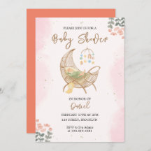 Invitación a Baby Shower de cuna rosa y marrón