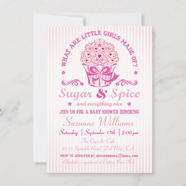 Invitación a Baby Shower de Cupcake Sugar and Spic (Anverso)