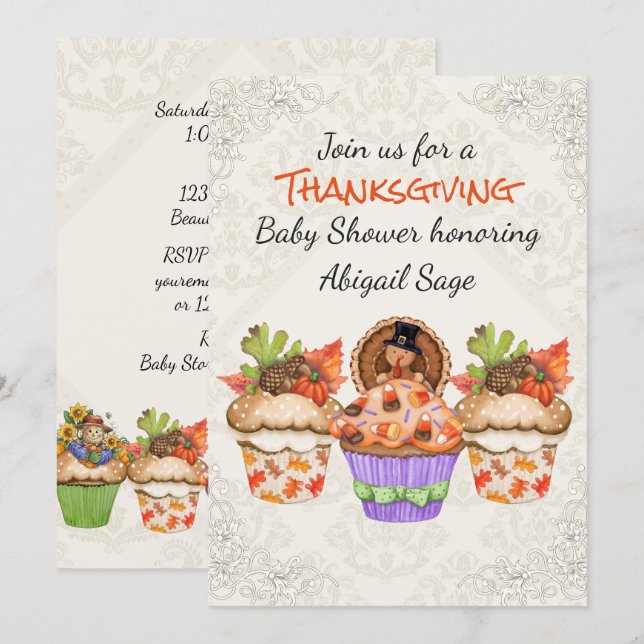 Invitación a Baby Shower de Cupcakes Cupcakes Cute (Anverso / Reverso)