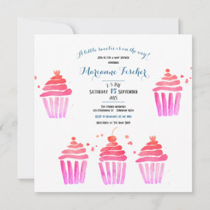 Invitación a Baby Shower de cupcakes de acuarela r