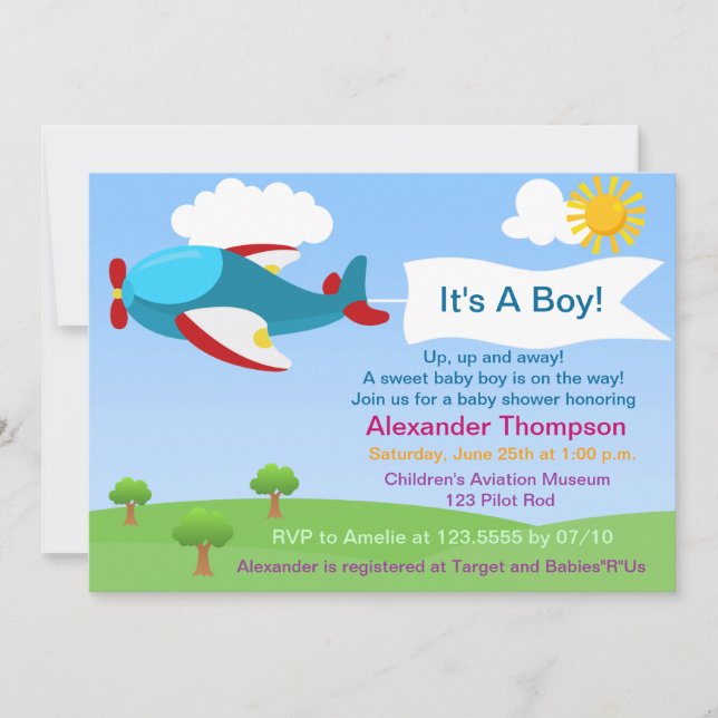 Invitación a Baby Shower de Cute Airplane Boy (Anverso)