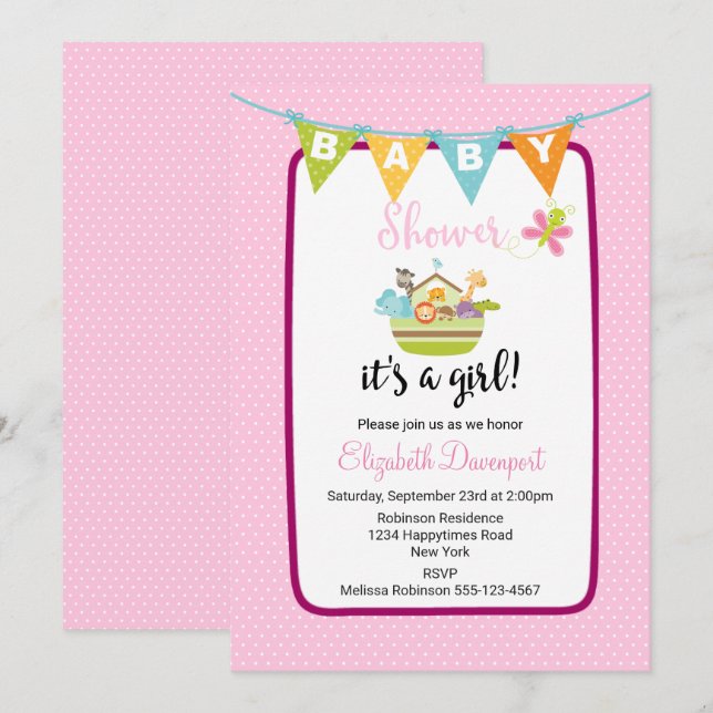 Invitación a Baby Shower de Cute Animal Ark (Anverso / Reverso)