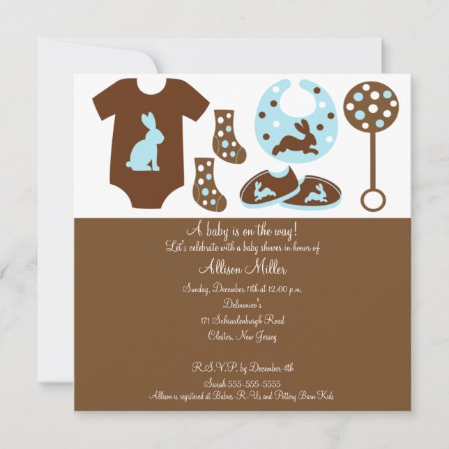 Invitación a Baby Shower de Cute Baby Clothing Boy (Anverso)