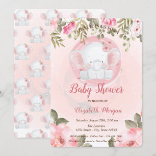 Invitación a Baby Shower de Cute Baby Elephant Flo