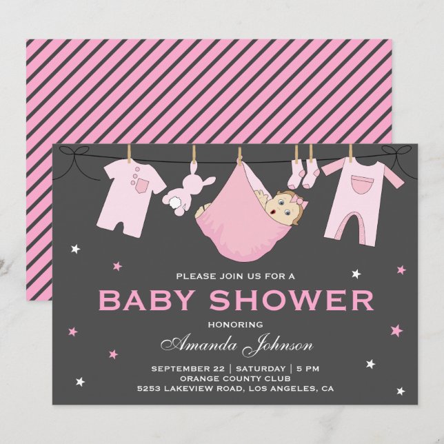 Invitación a Baby Shower de Cute Baby Girl (Anverso / Reverso)