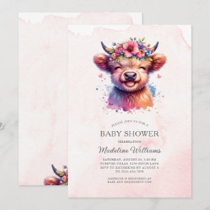 Invitación a Baby Shower de Cute Baby Highland Cow