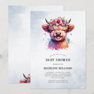 Invitación a Baby Shower de Cute Baby Highland Cow