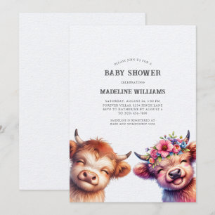 Invitación a Baby Shower de Cute Baby Highland Cow