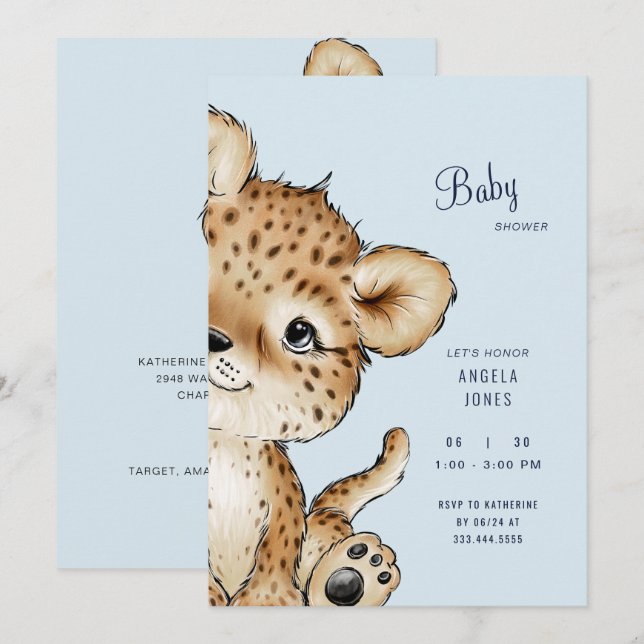 Invitación a Baby Shower de Cute Baby Leopard (Anverso / Reverso)