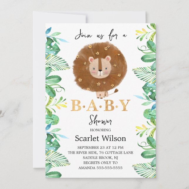 Invitación a Baby Shower de Cute Baby Lion King (Anverso)