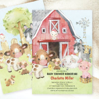 Invitación a Baby Shower de Cute Barnyard Friends