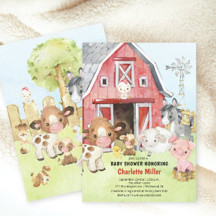 Invitación a Baby Shower de Cute Barnyard Friends