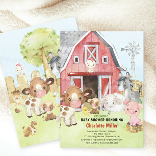 Invitación a Baby Shower de Cute Barnyard Friends