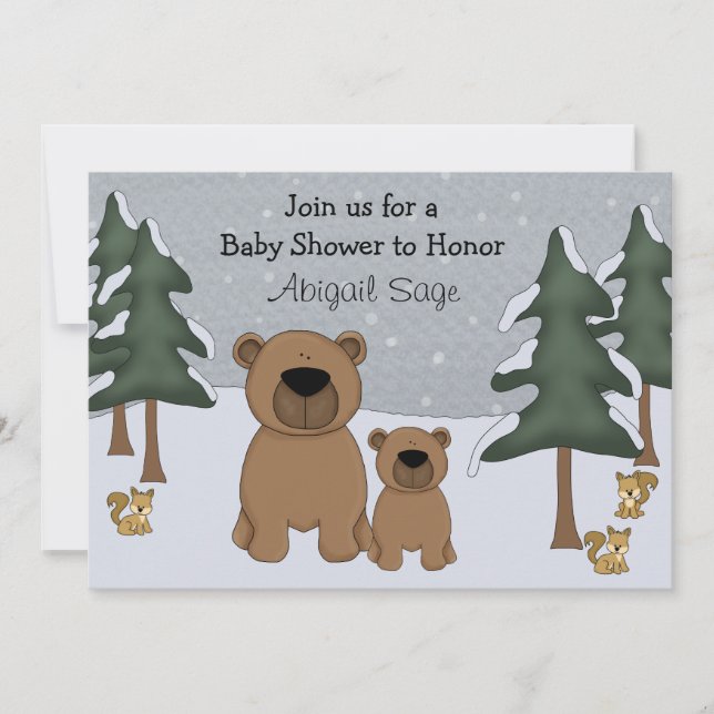 Invitación a Baby Shower de Cute Bears Winter Wood (Anverso)