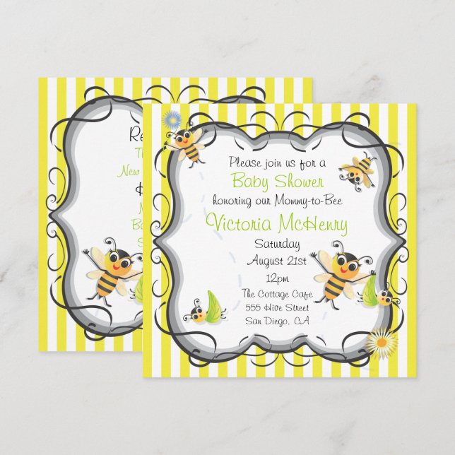Invitación a Baby Shower de Cute Bee (Anverso / Reverso)