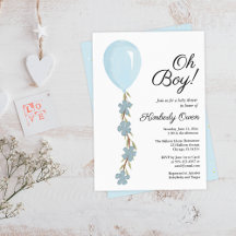 Invitación a Baby Shower de Cute Blue Balloon