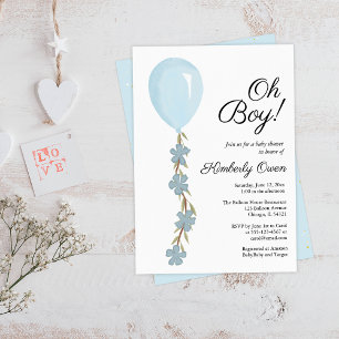 Invitación a Baby Shower de Cute Blue Balloon