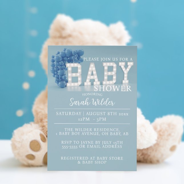 Invitación a Baby Shower de Cute Blue Balloon Arch (A dusty blue balloon theme baby shower invitation waiting for your party details)