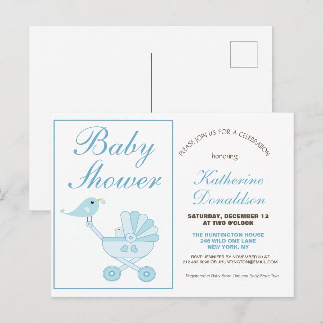Invitación a Baby Shower de Cute Blue Boy (Anverso / Reverso)